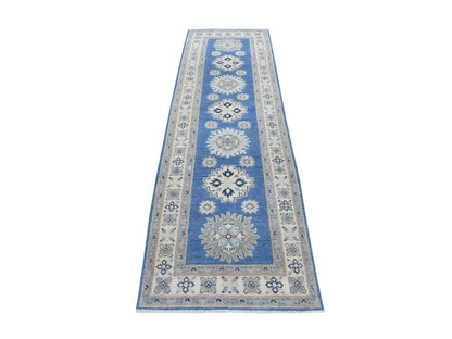 Kazak Kazak hand-knotted wool runner in Blue & Ivory, 2'6" x 9'7" — SKU O054621