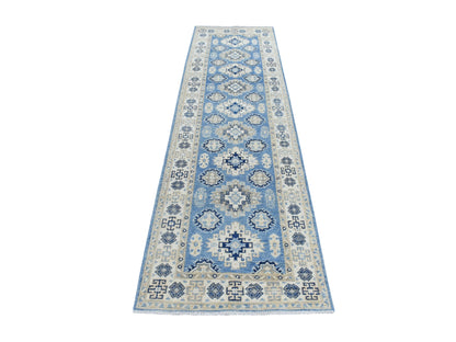 Kazak Kazak hand-knotted wool runner in Blue & Ivory, 2'8" x 9'6" — SKU O054622