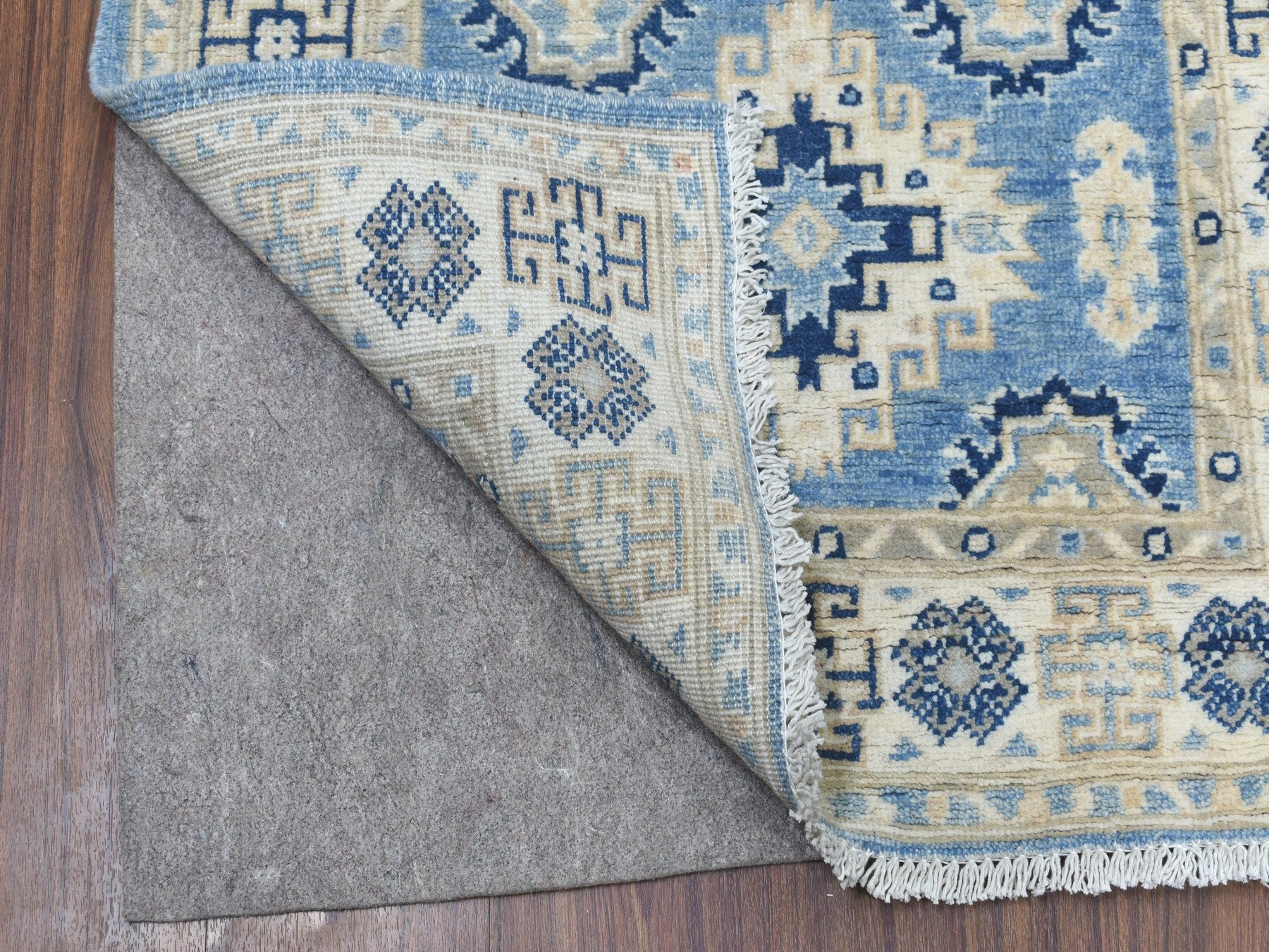 Kazak Kazak hand-knotted wool runner in Blue & Ivory, 2'8" x 9'6" — SKU O054622 (view 2)