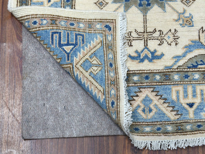 Kazak Kazak hand-knotted wool runner in Ivory & Denim Blue, 2'9" x 9'7" — SKU O054660 (view 2)