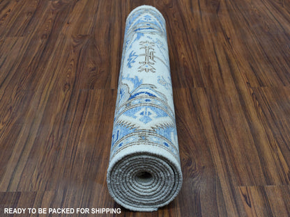 Ivory 2'9" x 9'7" Kazak Hand knotted Wool Rug - Sku: O054660