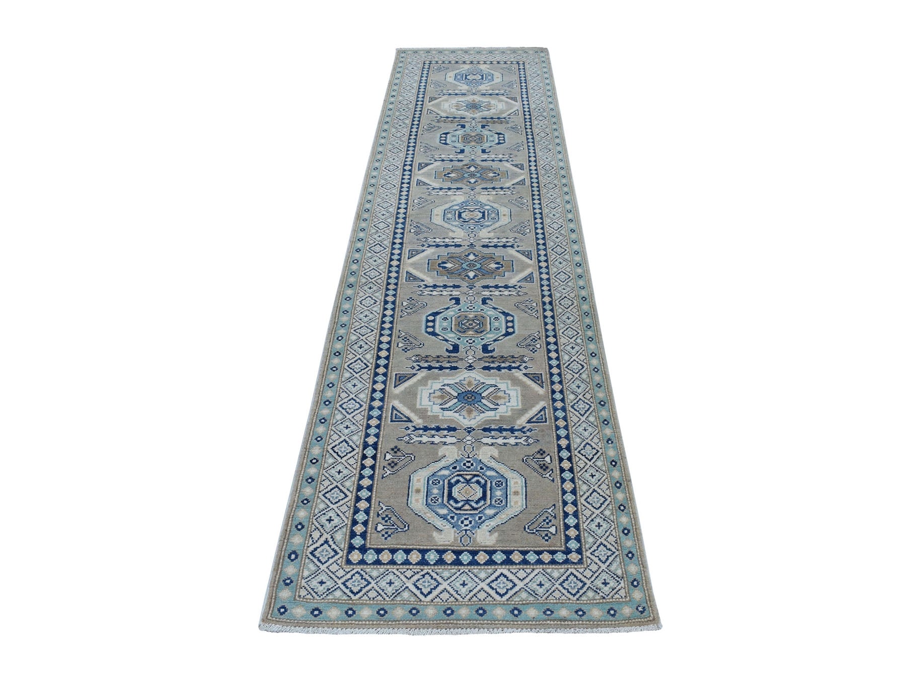 Gray 2'6" x 9'9" Tribal Hand knotted Wool Rug - Sku: O054681