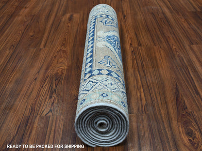 Grey 2'6" x 9'9" Tribal Hand knotted Wool Rug - Sku: O054681