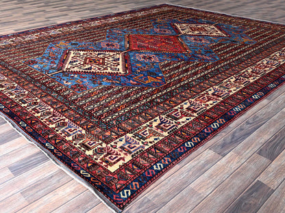 Blue 9'5" x 12'1" Kazak Hand knotted Wool Rug - Sku: O0547