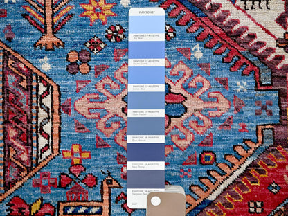 Ersari Kazak hand-knotted wool rug in Blue & Ivory, 9'5" x 12'1" — SKU O0547 (view 7)