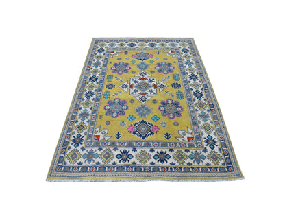 Yellow 4'10" x 6'6" Tribal Hand knotted Wool Rug - Sku: O054936