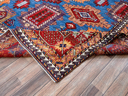 Blue 8'2" x 9'9" Kazak Hand knotted Wool Rug - Sku: O0549