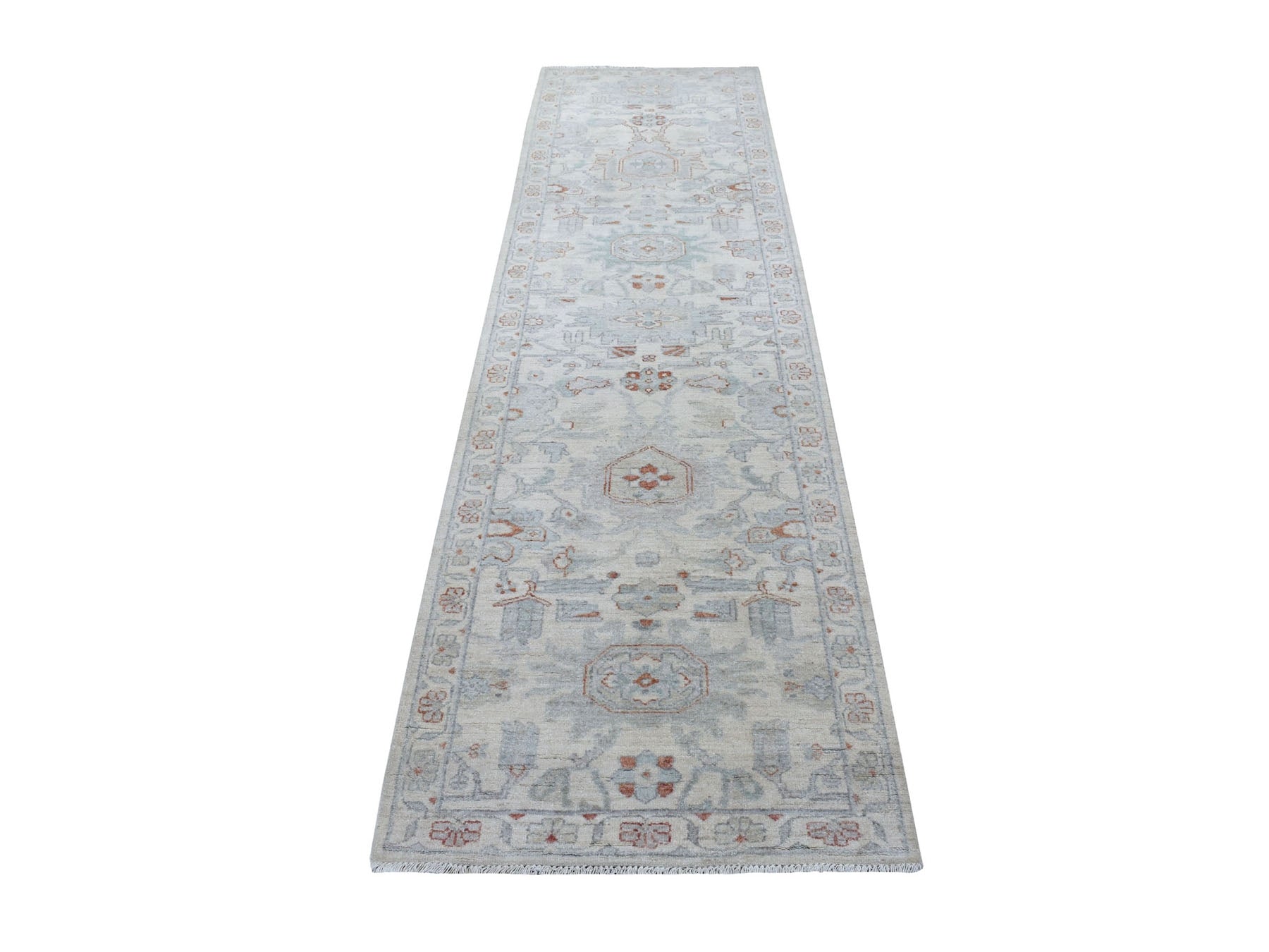 Ivory 2'7" x 9'7" Oushak / Peshawar Hand knotted Wool Rug - Sku: O055026