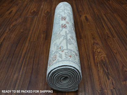 Ivory 2'7" x 9'7" Oushak And Peshawar Hand knotted Wool Rug - Sku: O055026