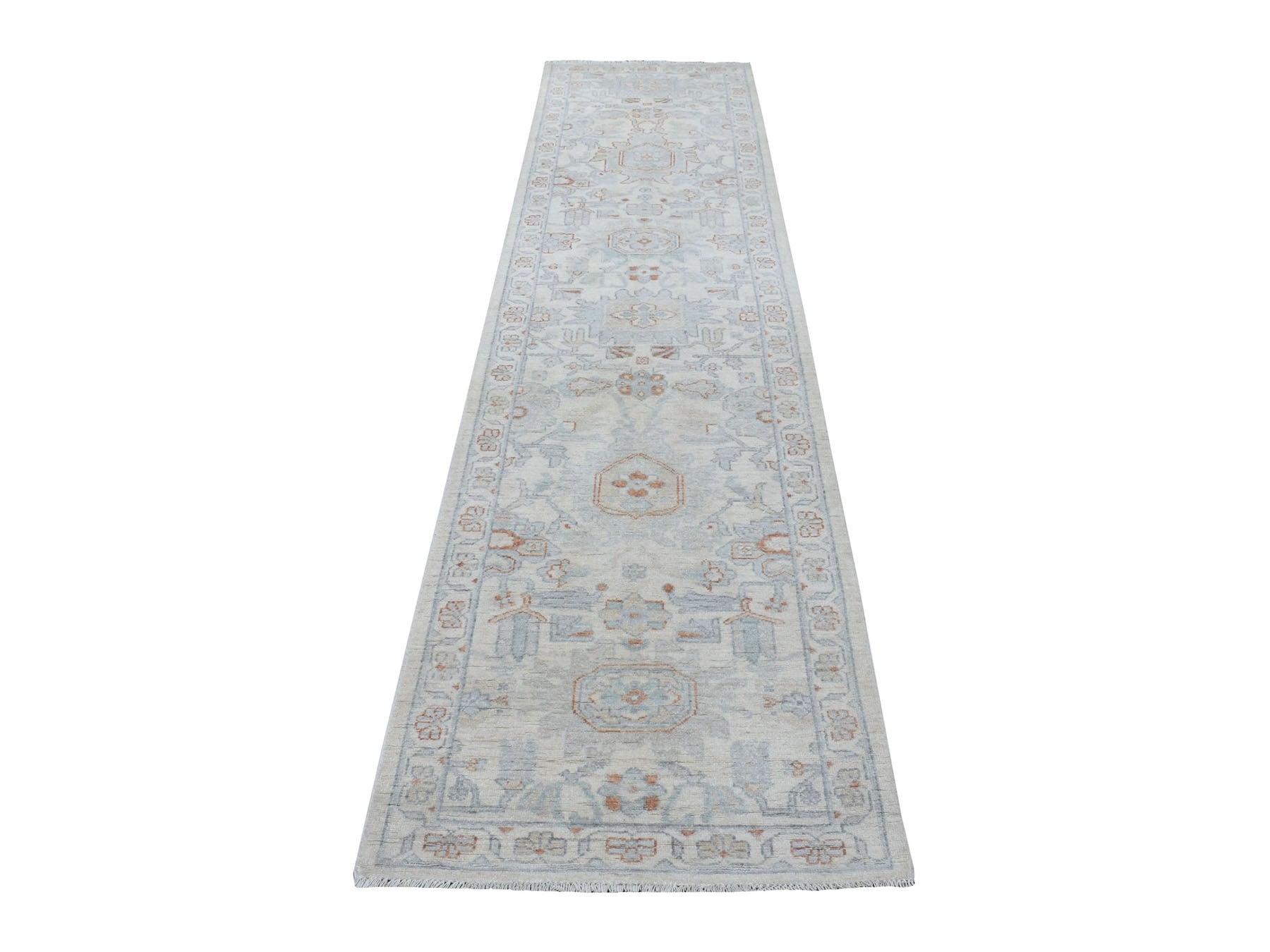 Ivory 2'6" x 9'10" Oushak / Peshawar Hand knotted Wool Rug - Sku: O055147