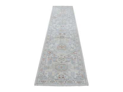 Ivory 2'6" x 9'10" Oushak And Peshawar Hand knotted Wool Rug - Sku: O055147