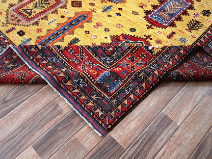 Yellow 8'3" x 9'8" Tribal Hand knotted Wool Rug - Sku: O0551