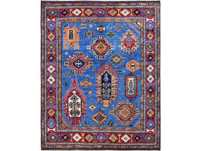 Blue 8'1" x 9'10" Kazak Hand knotted Wool Rug - Sku: O0552