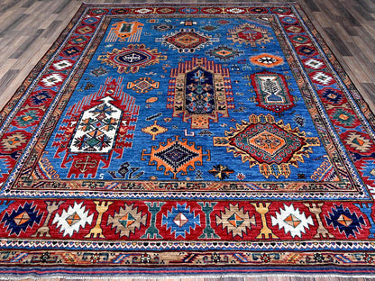 Blue 8'1" x 9'10" Kazak Hand knotted Wool Rug - Sku: O0552