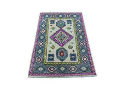 Ivory 3'1" x 4'9" Kazak Hand knotted Wool Rug - Sku: O055410