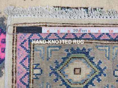Ivory 3'1" x 4'9" Kazak Hand knotted Wool Rug - Sku: O055410