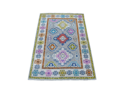 Grey 3'1" x 4'10" Tribal Hand knotted Wool Rug - Sku: O055550