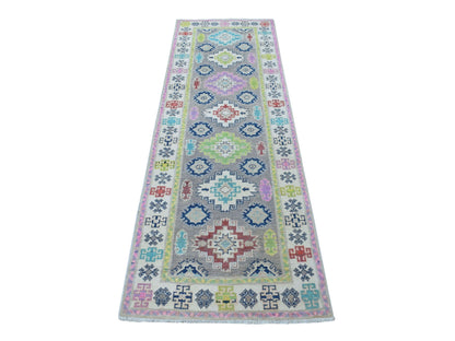 Grey 2'7" x 7'10" Tribal Hand knotted Wool Rug - Sku: O055574
