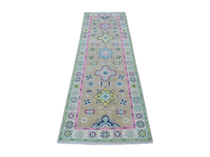 Grey 2'6" x 8'0" Tribal Hand knotted Wool Rug - Sku: O055580
