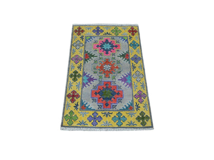 Grey 1'10" x 2'9" Tribal Hand knotted Wool Rug - Sku: O055596