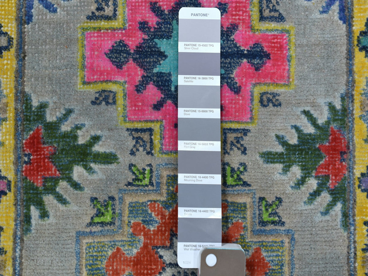 Kazak Kazak hand-knotted wool rug in Gray & Yellow, 1'10" x 2'9" — SKU O055596 (view 3)