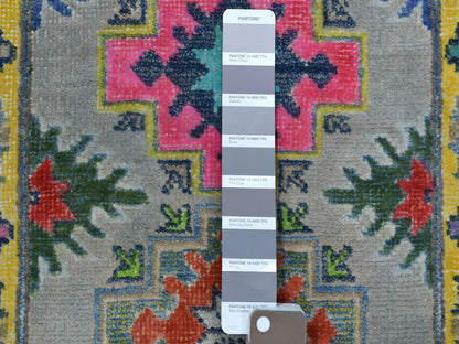 Kazak Kazak hand-knotted wool rug in Gray & Yellow, 1'10" x 2'9" — SKU O055596 (view 3)