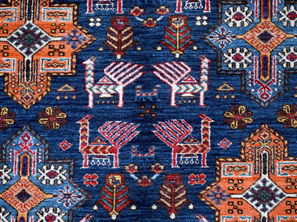 Ersari Kazak hand-knotted wool rug in Blue & Multicolor, 8'4" x 9'6" — SKU O0555 (view 8)