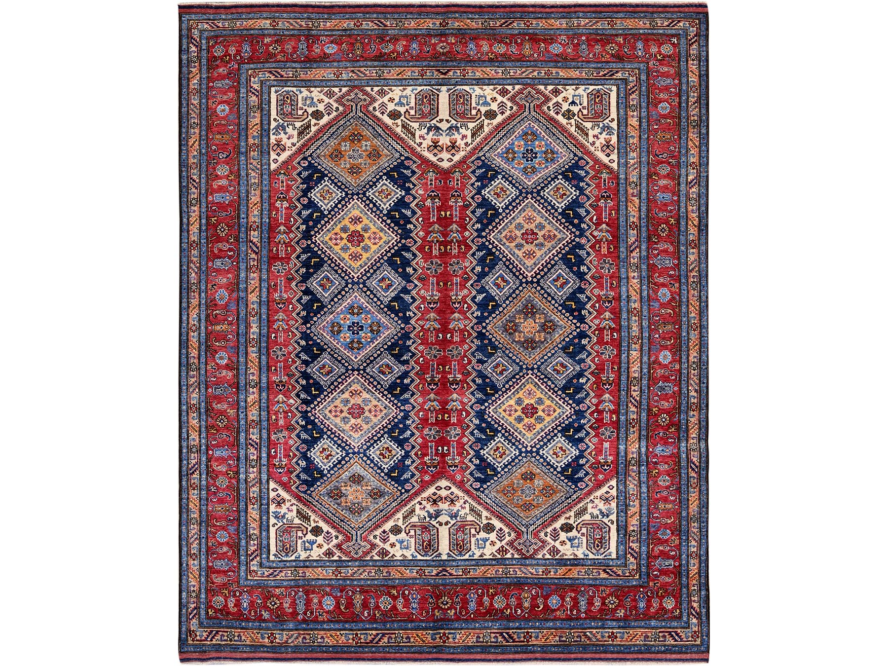 Ersari Kazak hand-knotted wool rug in Red, 8'3" x 9'11" — SKU O0556