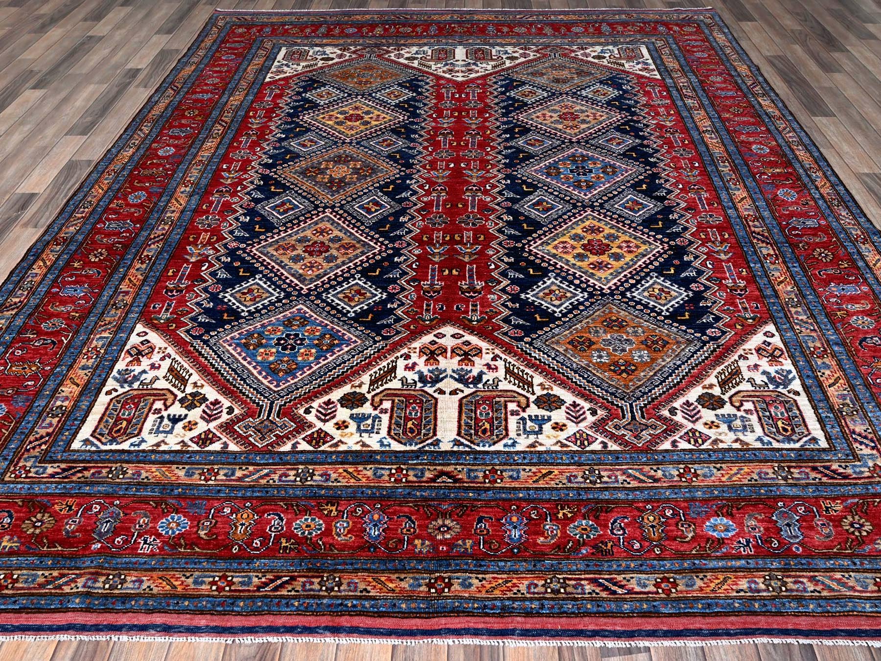 Ersari Kazak hand-knotted wool rug in Red, 8'3" x 9'11" — SKU O0556 (view 2)