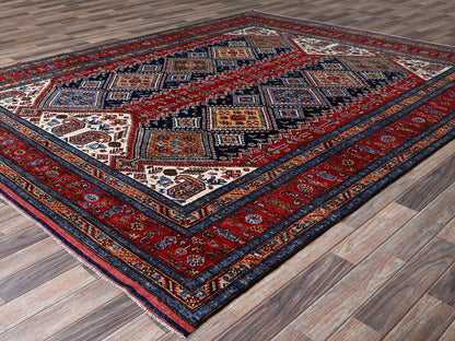 Ersari Kazak hand-knotted wool rug in Red, 8'3" x 9'11" — SKU O0556 (view 3)