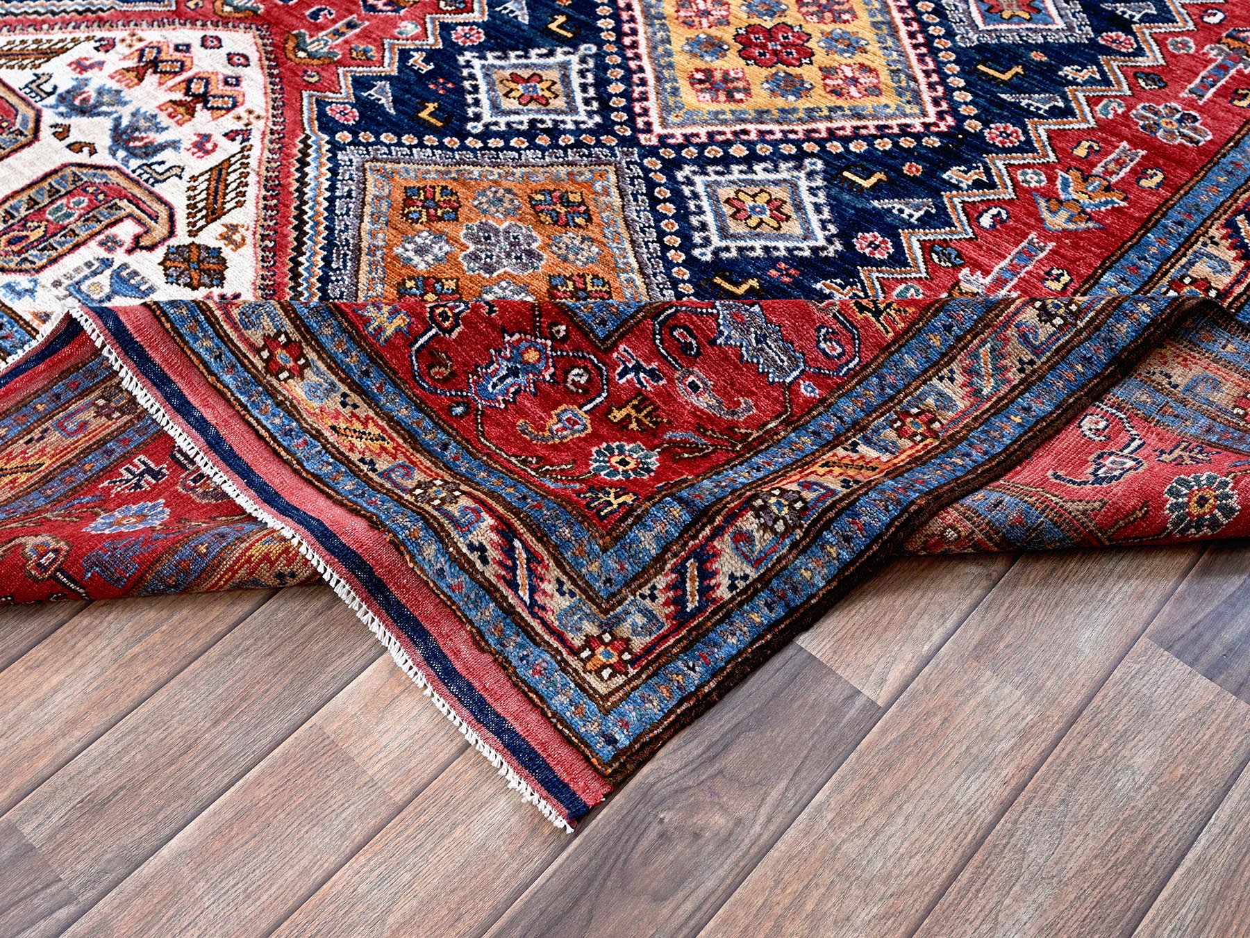 Ersari Kazak hand-knotted wool rug in Red, 8'3" x 9'11" — SKU O0556 (view 6)