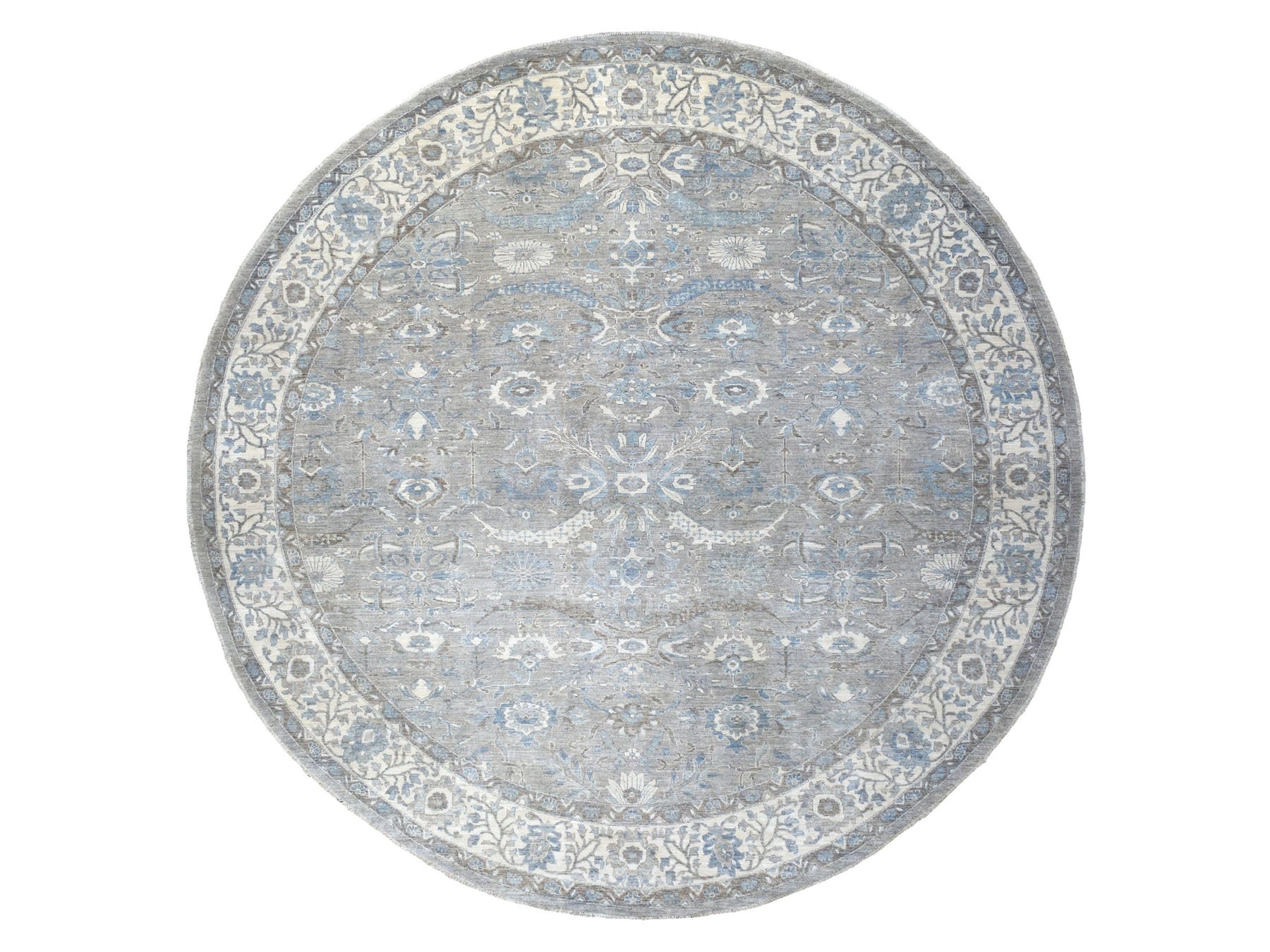 Mahal Oushak hand-knotted wool rug in Gray & Ivory, 12' x 12' — SKU O055710