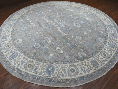 Grey 12'0" x 12'0" Oushak And Peshawar Hand knotted Wool Rug - Sku: O055710