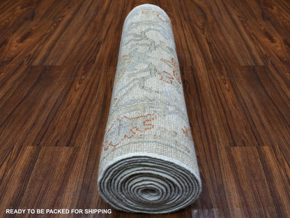 Ivory 2'7" x 15'7" Oushak And Peshawar Hand knotted Wool Rug - Sku: O055811