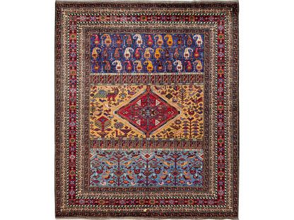 Ersari Kazak hand-knotted wool rug in Yellow & Red, 8'7" x 9'11" — SKU O0558