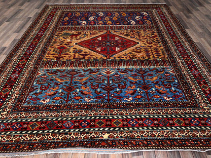 Ersari Kazak hand-knotted wool rug in Yellow & Red, 8'7" x 9'11" — SKU O0558 (view 2)