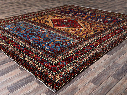 Ersari Kazak hand-knotted wool rug in Yellow & Red, 8'7" x 9'11" — SKU O0558 (view 3)