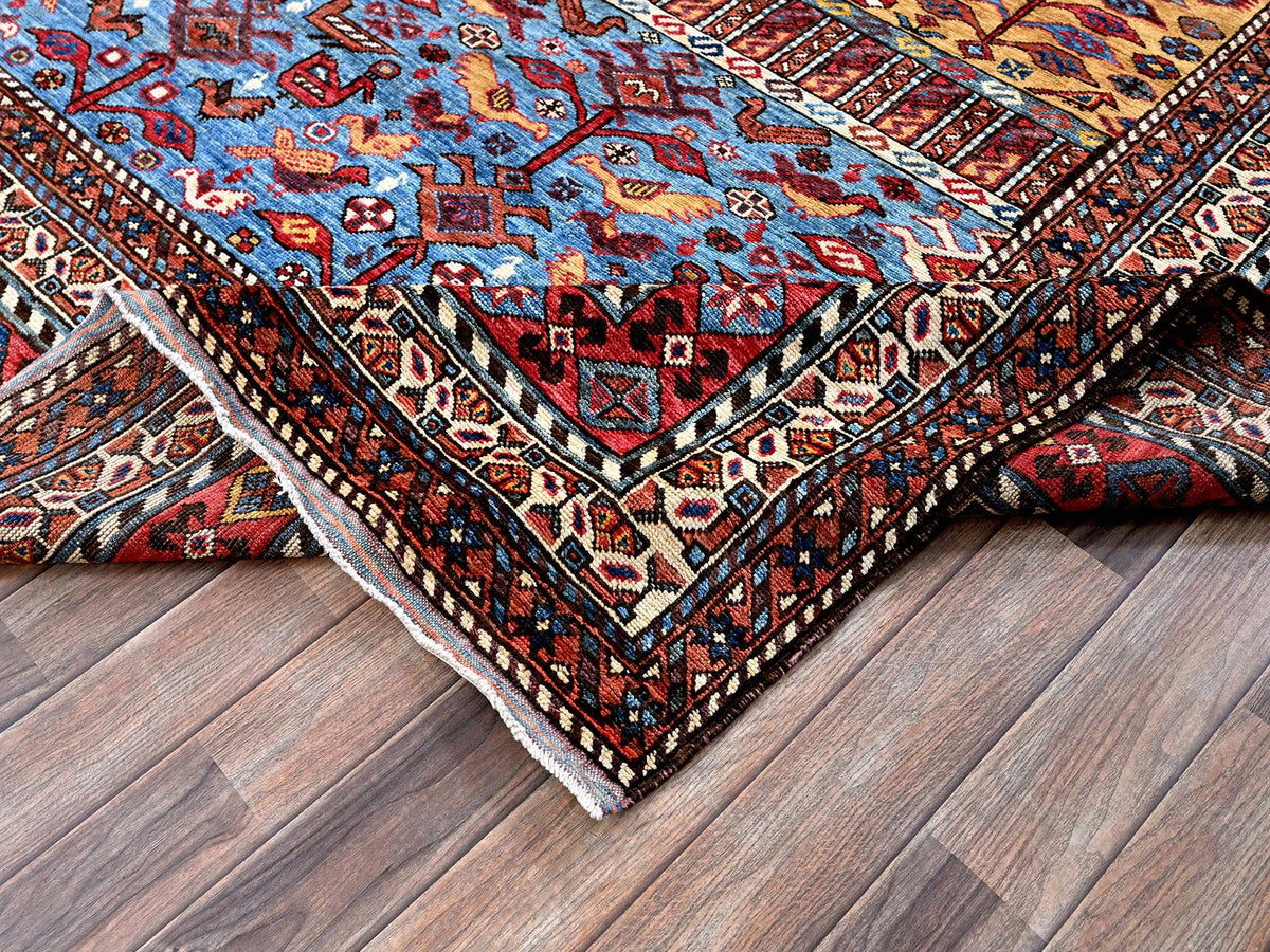 Ersari Kazak hand-knotted wool rug in Yellow & Red, 8'7" x 9'11" — SKU O0558 (view 6)