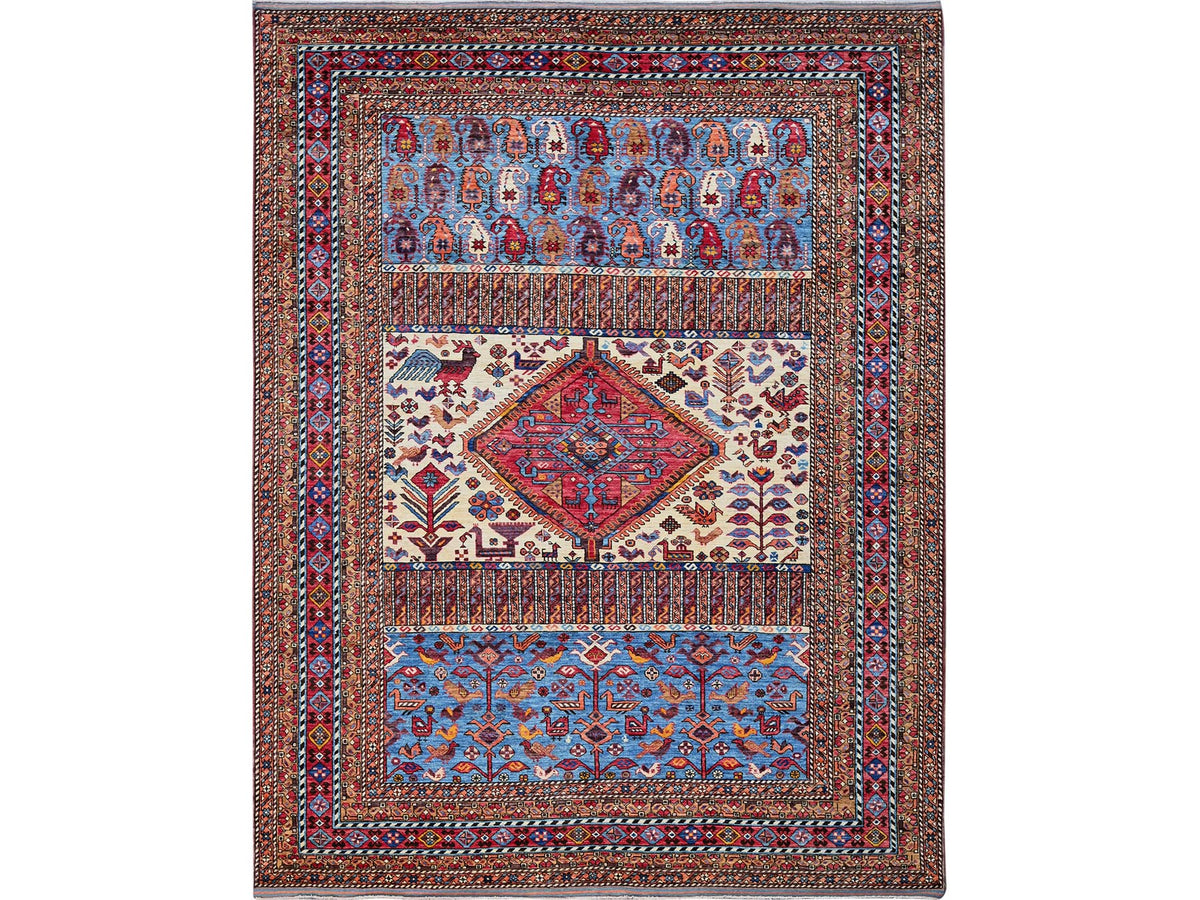 Ersari Kazak hand-knotted wool rug in Ivory & Red, 8'6" x 10'8" — SKU O0559