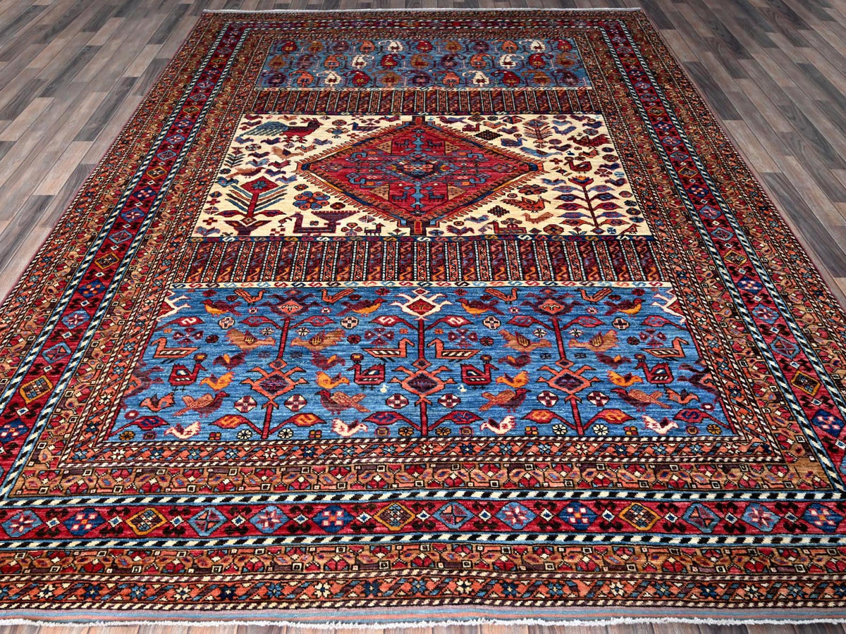 Ersari Kazak hand-knotted wool rug in Ivory & Red, 8'6" x 10'8" — SKU O0559 (view 2)