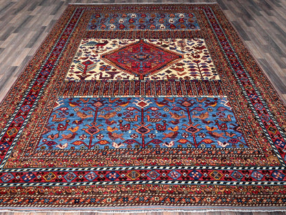 Ersari Kazak hand-knotted wool rug in Ivory & Red, 8'6" x 10'8" — SKU O0559 (view 2)