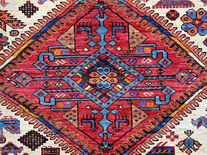 Ersari Kazak hand-knotted wool rug in Ivory & Red, 8'6" x 10'8" — SKU O0559 (view 8)