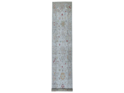Grey 2'9" x 16'0" Oushak And Peshawar Hand knotted Wool Rug - Sku: O056089