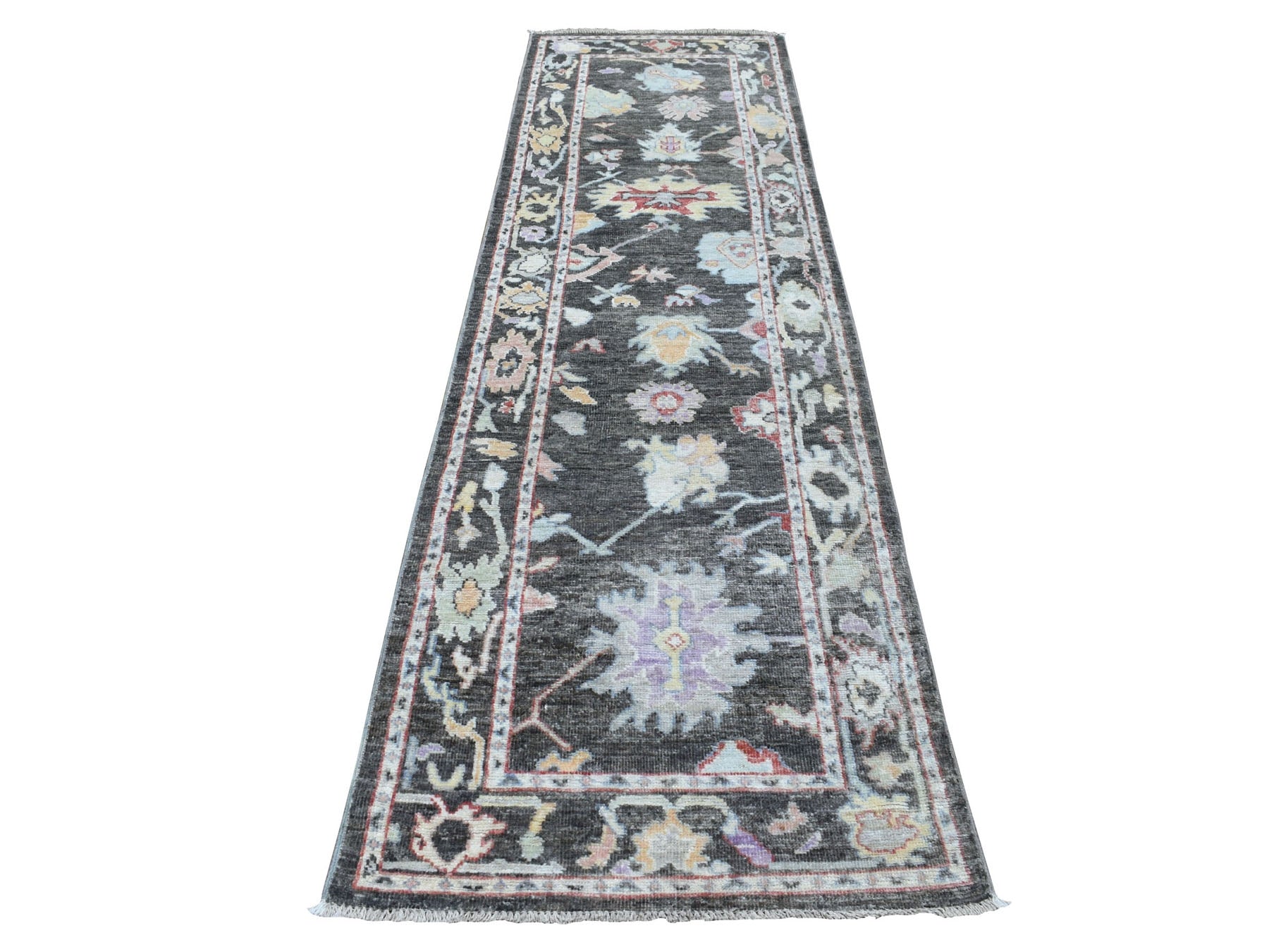 Black 2'9" x 9'9" Oushak / Peshawar Hand knotted Wool Rug - Sku: O056225
