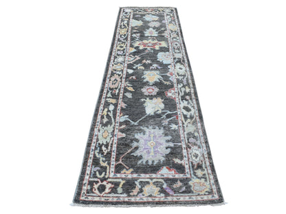 Black 2'9" x 9'9" Oushak And Peshawar Hand knotted Wool Rug - Sku: O056225