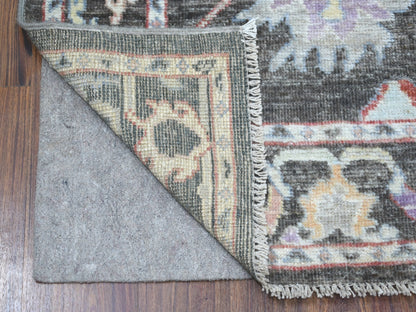 Black 2'9" x 9'9" Oushak And Peshawar Hand knotted Wool Rug - Sku: O056225