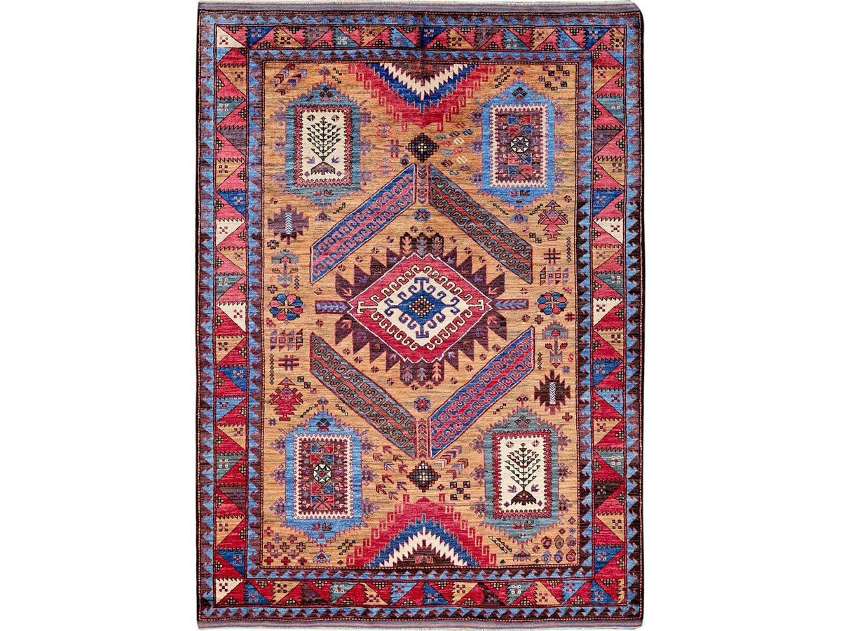 Ersari Kazak hand-knotted wool rug in Brown & Red, 6'1" x 8'4" — SKU O0562