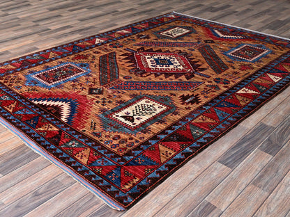 Brown 6'1" x 8'4" Kazak Hand knotted Wool Rug - Sku: O0562