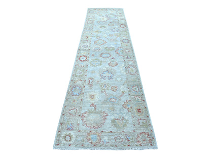 Grey 2'10" x 11'8" Oushak And Peshawar Hand knotted Wool Rug - Sku: O056346