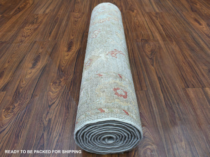 Grey 2'10" x 11'8" Oushak And Peshawar Hand knotted Wool Rug - Sku: O056346